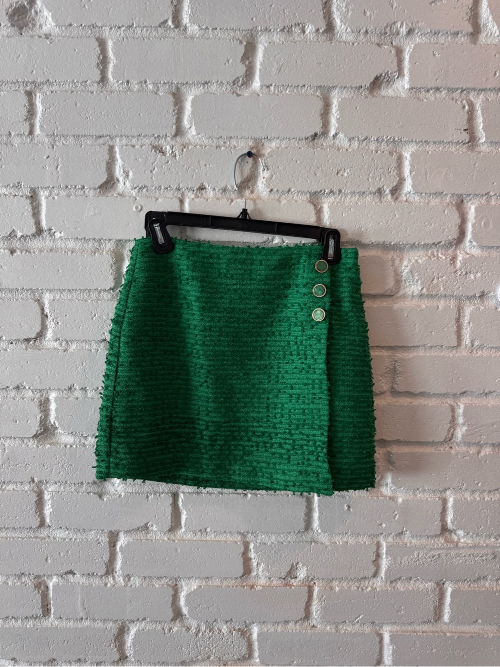 Endless Rose Emerald Green Tweed Mini Skirt with Button Detail